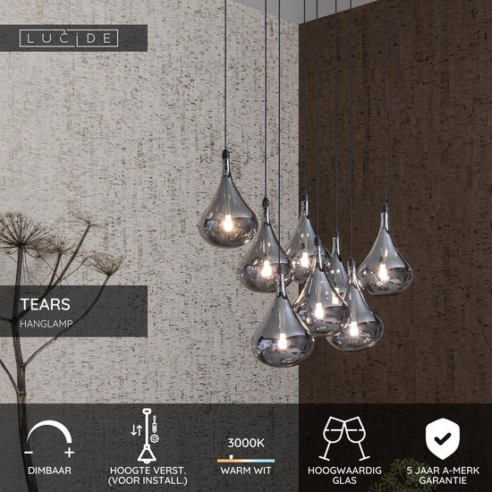 Lucide TEARS - Suspension - LED à intensité variable - G4 - 8 x 1,5 W 3000 K - Noir