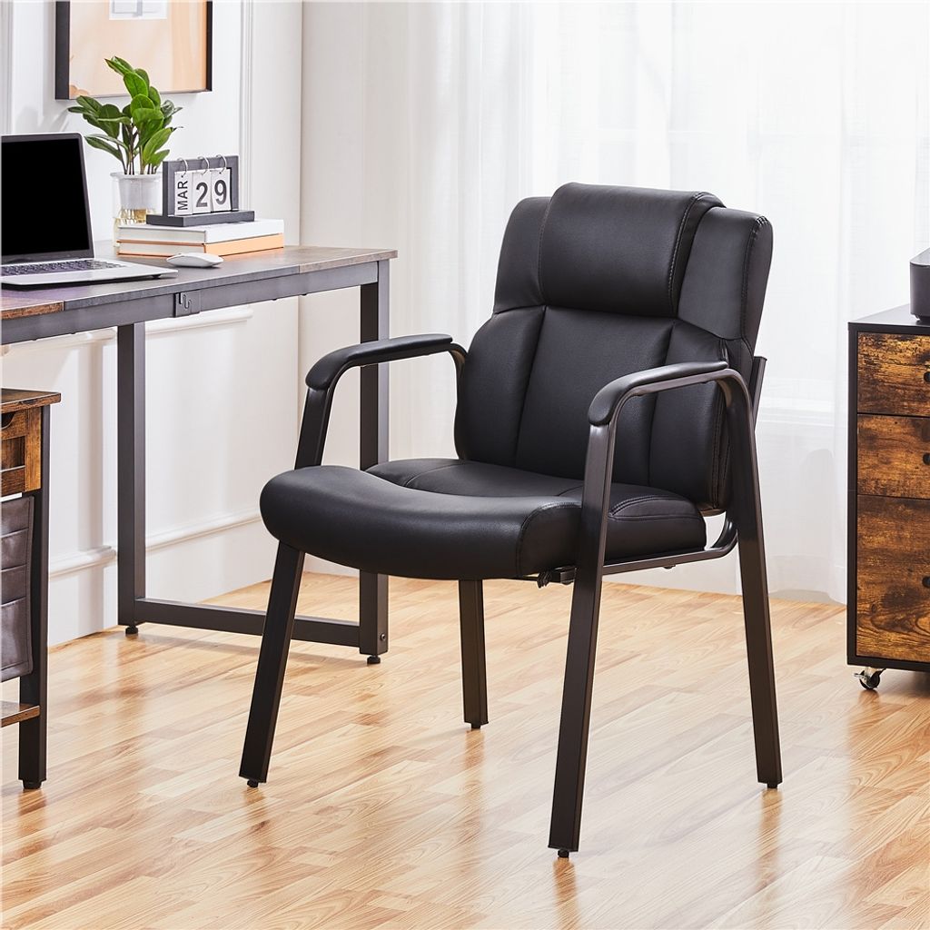Yaheetech Lot de 2 chaises de bureau - Chaises de salle à manger avec accoudoirs et dossier - Simili cuir - 64 x 68,5 x 91,5 cm - Noir
