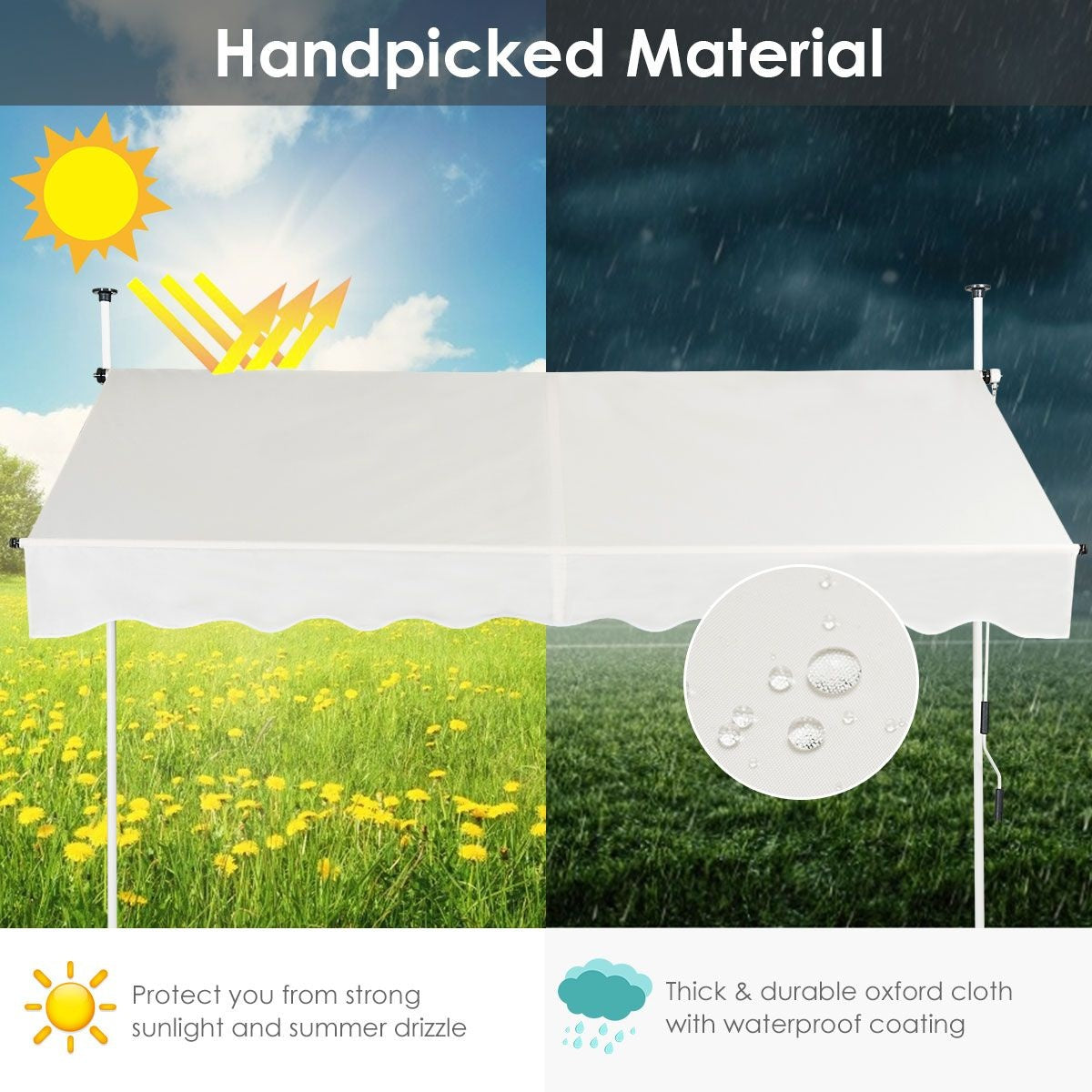 Coast Auvent extensible Auvent de soleil avec réglage manuel de la hauteur par manivelle 250 x 120 cm beige