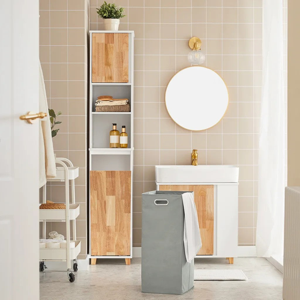 SoBuy - meuble de salle de bain avec sac à linge escamotable - blanc - 31x170x32cm