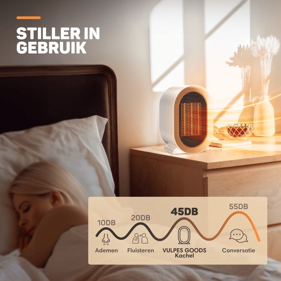 Vulpes Goods® Tech - Réchaud électrique Pro - Chauffage électrique d'intérieur - Réchaud à ventilateur - Réchaud en céramique - Chauffage - 2 niveaux - 1200W - Indication LED - Blanc