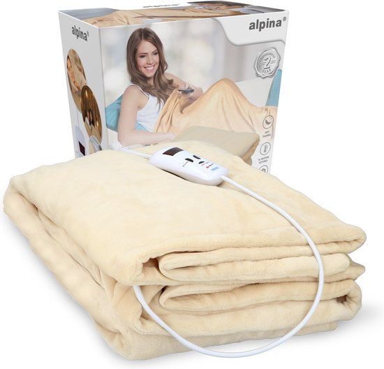 Couverture chauffante électrique Alpina 130 x 180 cm - Couverture chauffante électrique pour une personne avec minuterie 1-9 h - Couverture douillette à 10 réglages - Couverture lavable - Flanelle - Beige