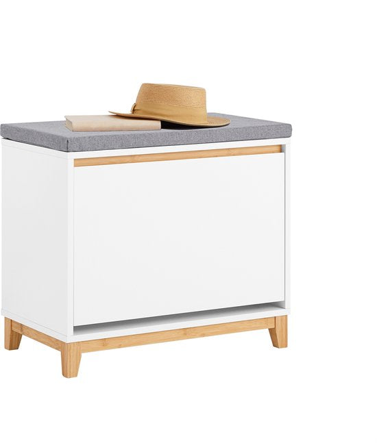 SoBuy FSR191-WN Banc à chaussures - Banc de rangement blanc avec rabat et coussin