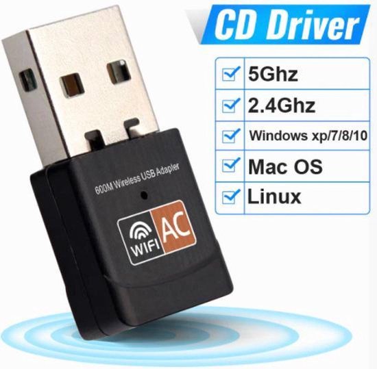 Adaptateur USB Wi-Fi Garpex® 600 Mbps - Bi-bande - Design compact