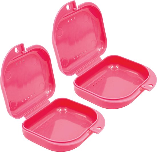 Porte-dents - 2 pièces - Porte-attaches - Rose - Pour - appareils dentaires - Dentures - Porte-dents - Boîte à attaches - Porte-dents - Plateau - Porte-dents