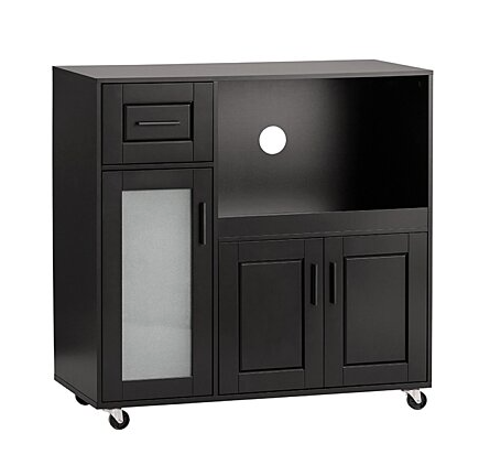 SoBuy Armoire à micro-ondes avec 3 armoires et 1 tiroir - 89 x 40 x 89 cm - Noir