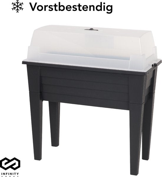 Infinity Goods Kweektafel Op Poten XXL - Kweekbak - Rechthoekig - 75 x 37 x 85 cm - 70L - Kweektuin - Buiten en Binnen - Deksel - Zwart