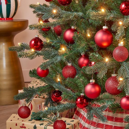 Lot de 42 boules de Noël Mica Decorations - Des boules de Noël pour une base solide - Décorations de Noël mates, brillantes et pailletées - Pics de différentes tailles - Ø 7 cm - Rouge