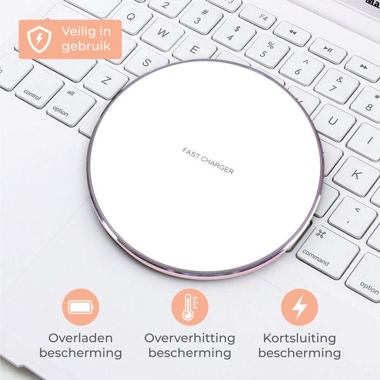 Nuvance - Chargeur sans fil 15W - Câble inclus - Chargeur sans fil - Chargeur rapide - Convient à tous les smartphones Qi - Blanc et or