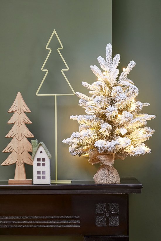 Black Box Trees Sapin de Noël artificiel Grimshaw avec neige H60 x P46 cm - Sapin artificiel dans un sac en jute - Sapin de Noël artificiel d'intérieur - 56 branches - Vert