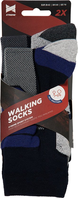 Lot de 2 paires de chaussettes de randonnée Xtreme - Chaussettes unisexes en matière synthétique - Multi Blue