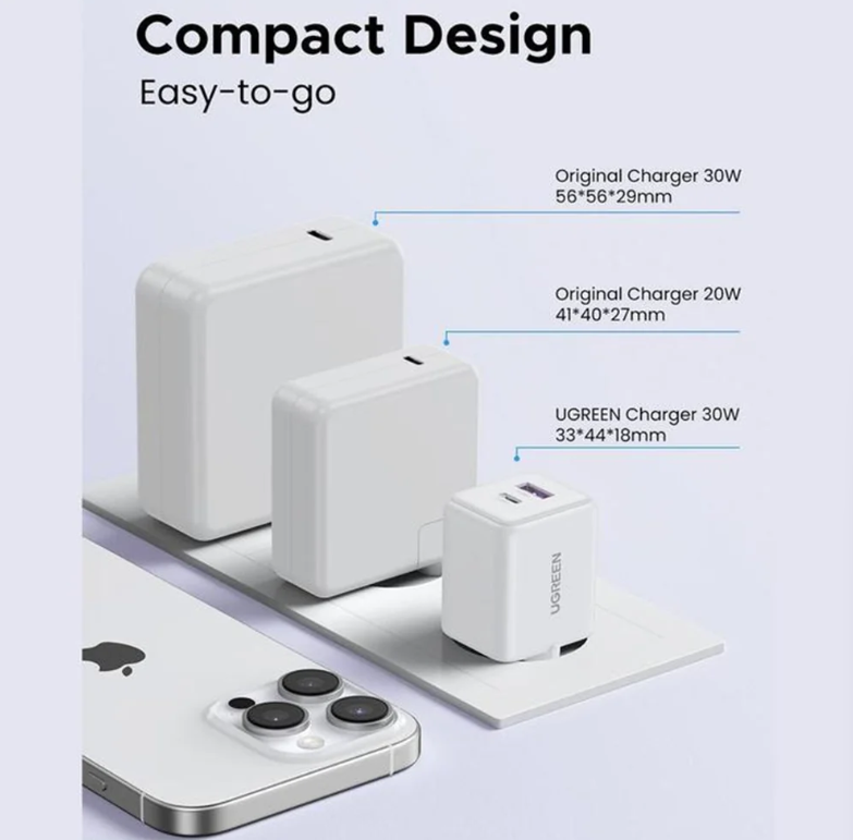 Chargeur réseau Ugreen X516 GaN 30 W - Rose - USB-A et USB-C