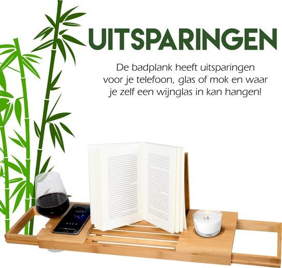 Planche de bain pour le bain - Support de bain - Extensible 50-92cm - Porte-tablette - Bambou