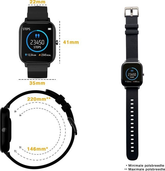 Zoluko Smartwatch pour hommes et femmes - Montre de sport avec tracker de fitness - Montre podomètre - Montre fitness - Smartwatch Android - Smartwatch iOS - Noir