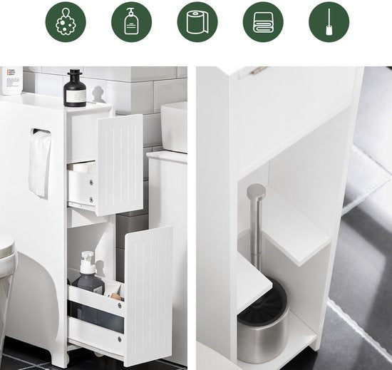 SoBuy Meuble bas, Meuble de rangement étroit sur pied, Meuble de salle de bain étroit, Meuble de toilette - Blanc, 60x20x75cm, BZR111-W
