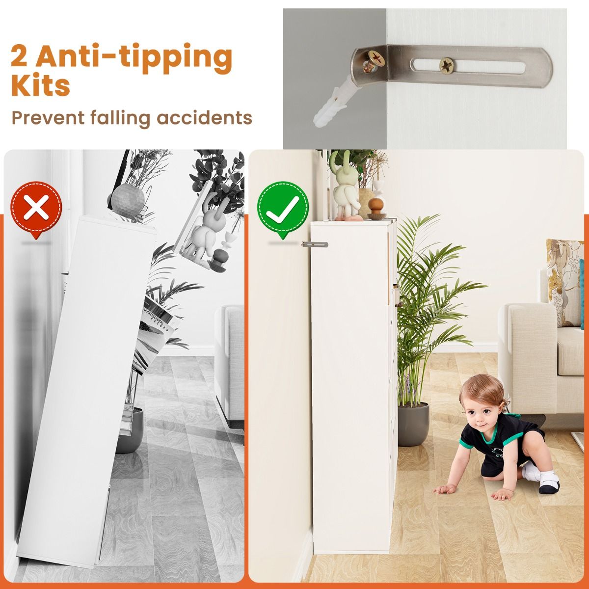 Coast Bookcase 11 Compartments White 74x24x106 cm - Etagère géométrique moderne avec protection contre le basculement