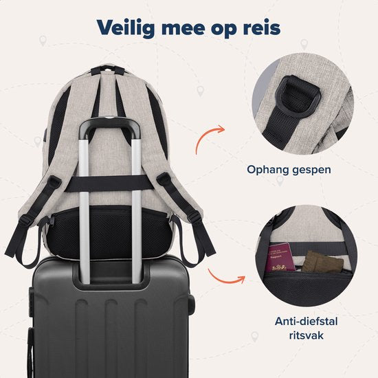 TRVLMORE Sac à dos - 36L - 17.3 Inch - Sac à dos pour ordinateur portable avec USB - Cartable - Homme et Femme - Sac Champagne