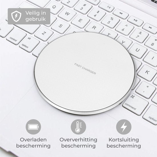 Nuvance - Chargeur sans fil 10W - Câble inclus - Chargeur sans fil - Chargeur rapide - Convient à tous les Smartphones Qi - Blanc et Argent