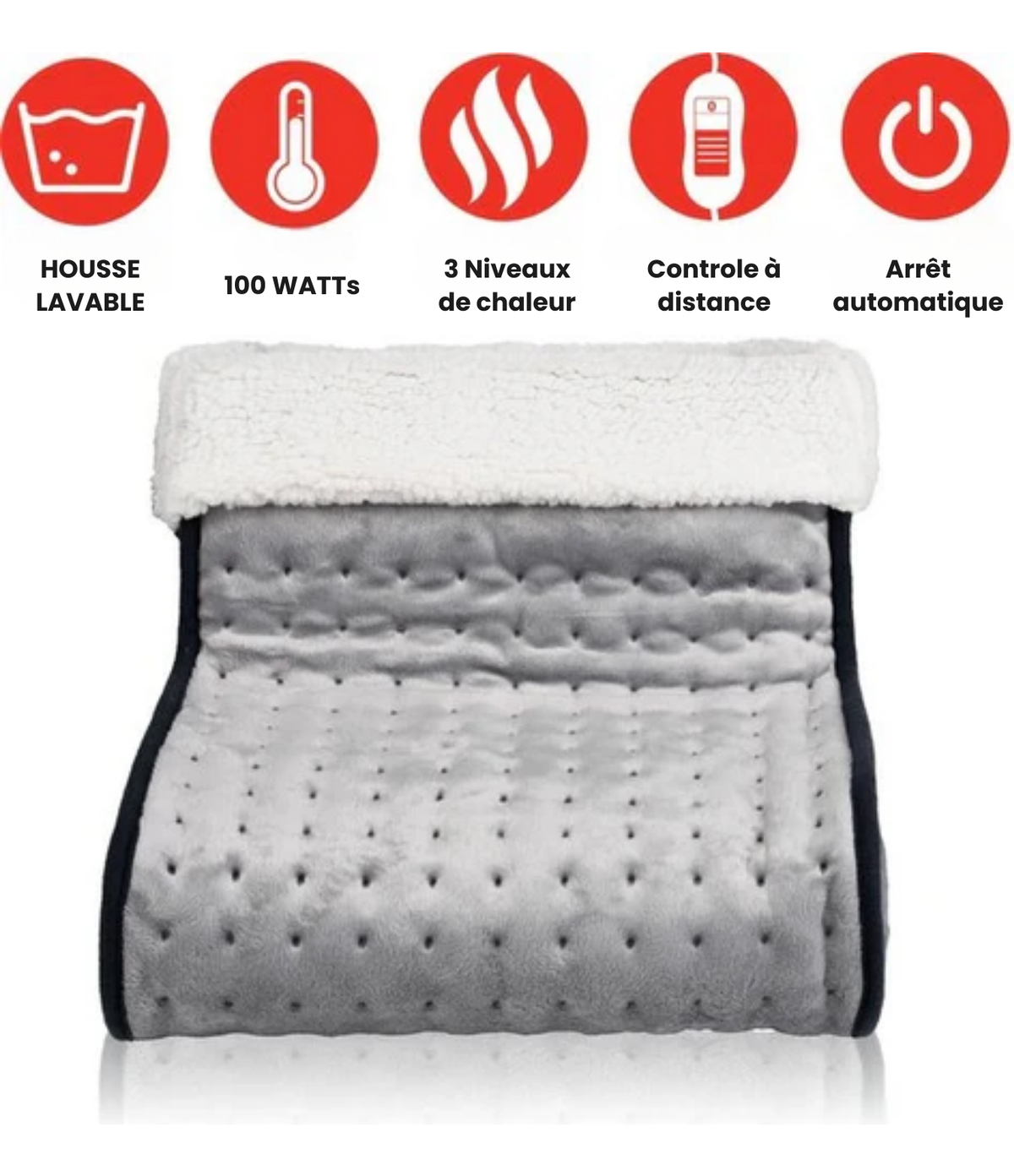 Coussin chauffant - Alpina - Chauffe-pieds électrique - Housse intérieure lavable - 3 niveaux de chaleur - Gris