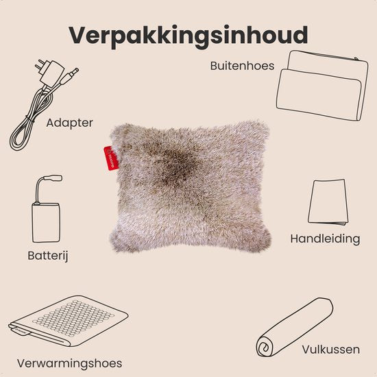 Auronic Coussin chauffant - Teddy - 45x60 - Sans fil - Rechargeable - Coussin électrique - Infrarouge - Taupe