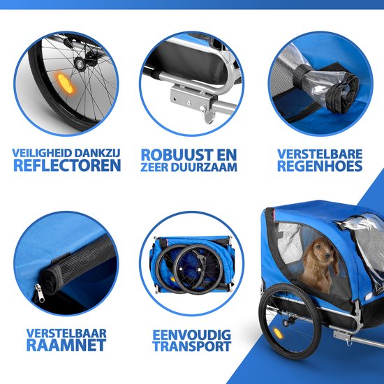 Bicycle Gear Dog Bike Trailer - Blue - 40kg - With Rain Cover & Reflectors