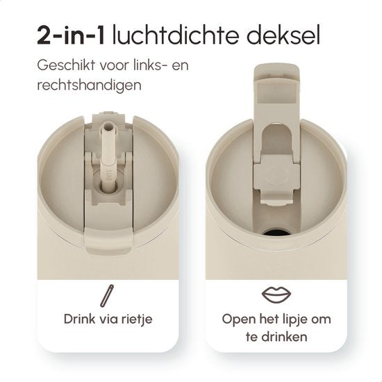 ONYX Bouteille à boire avec paille 700ML - Bouteille d'eau pour enfants et adultes - Tasse thermos - Tasse de voyage - Boire pour la motivation - Tasse à boire pour l'école - Beige