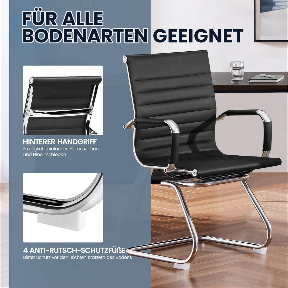 Ensemble de 2 chaises de salle à manger avec accoudoirs, en similicuir PU, avec structure chromée noire