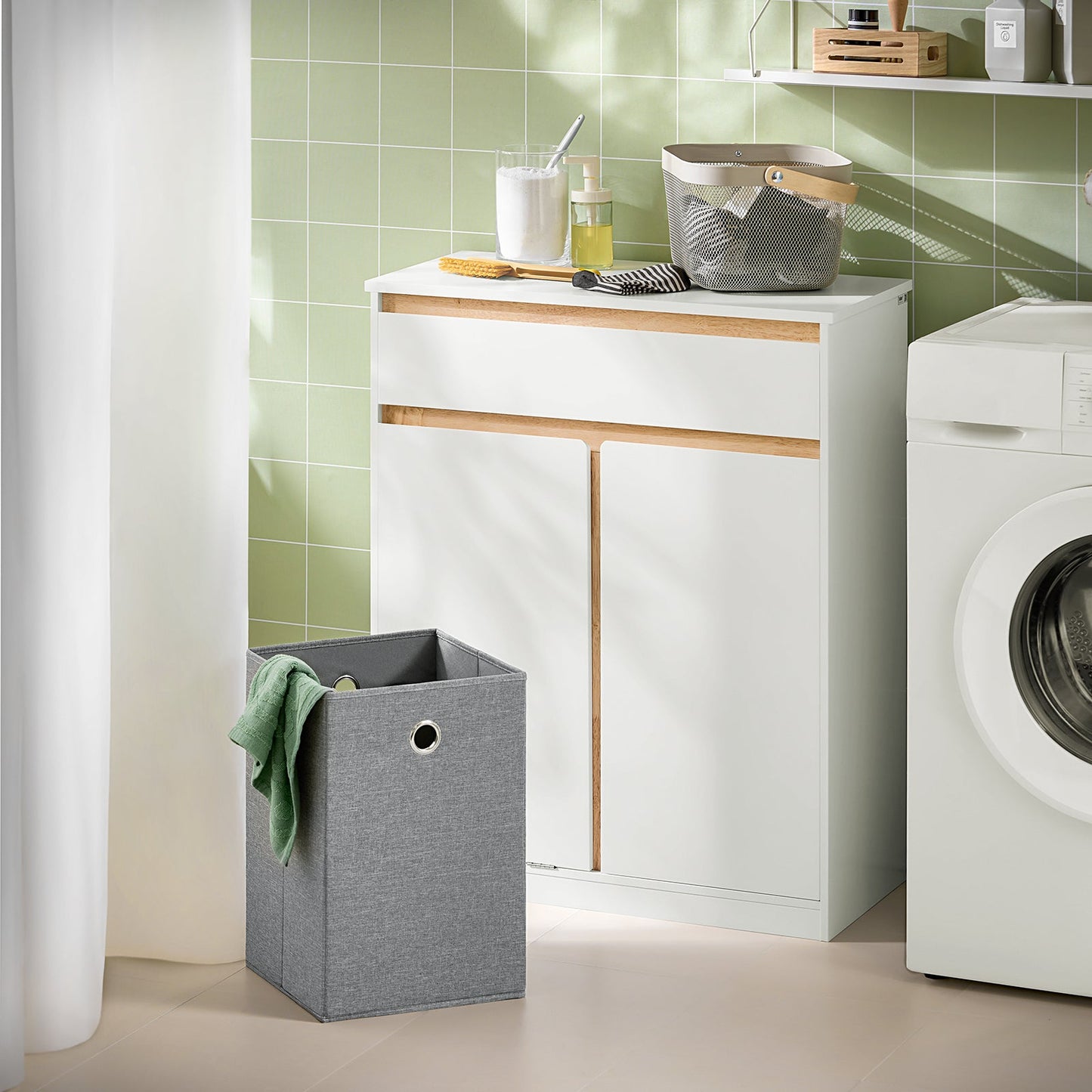 SoBuy Meuble de salle de bains - avec tiroir et sac à linge amovible - 71 x 33 x 85 cm - blanc