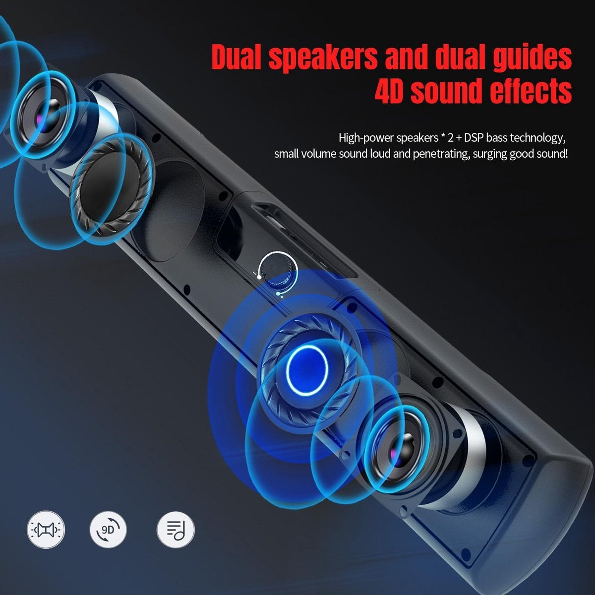 HXSJ Q3 Soundbar PC Speaker - USB - pour ordinateurs de bureau / portables / téléviseurs intelligents / projecteurs - Noir
