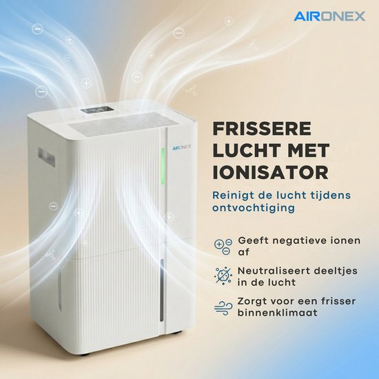 Déshumidificateur Aironex 30 L - Déshumidifie 30 litres par jour - Convient pour la cave, le salon, la chambre et la salle de bains - Absorbeur d'humidité - Déshumidificateur et purificateur d'air - Déshumidificateur pour chambre - Blanc - Déshumidificate