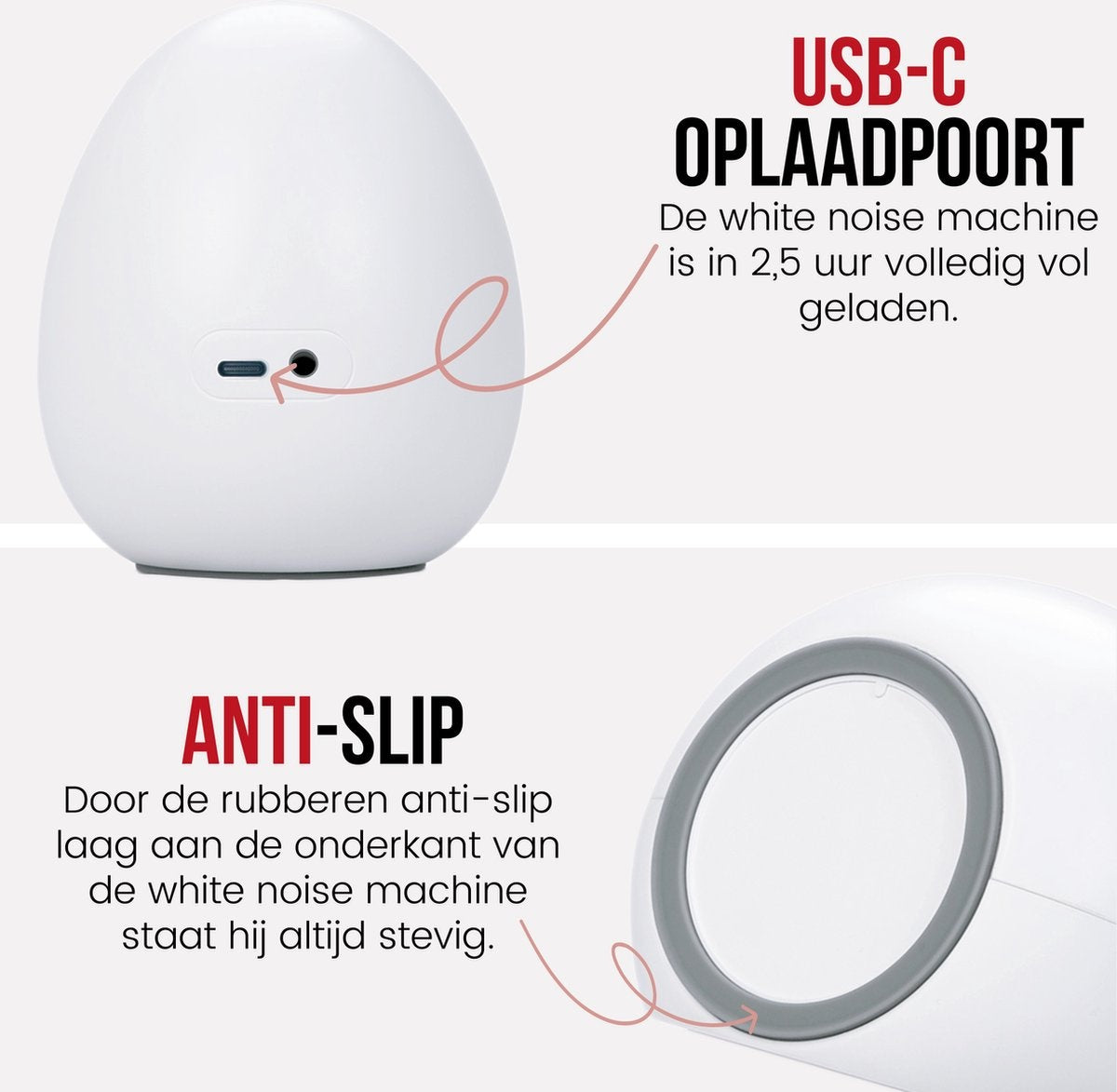 White Noise Machine - Witte Ruis Slaaptrainer voor Baby - Slaaphulp met 8 verschillende kleuren LED verlichting en 29 rustgevende geluiden