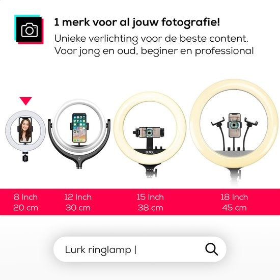Ensemble de lampes annulaires - LURK® - LED de 8 pouces - Trépied réglable - Télécommande - Convient pour smartphone