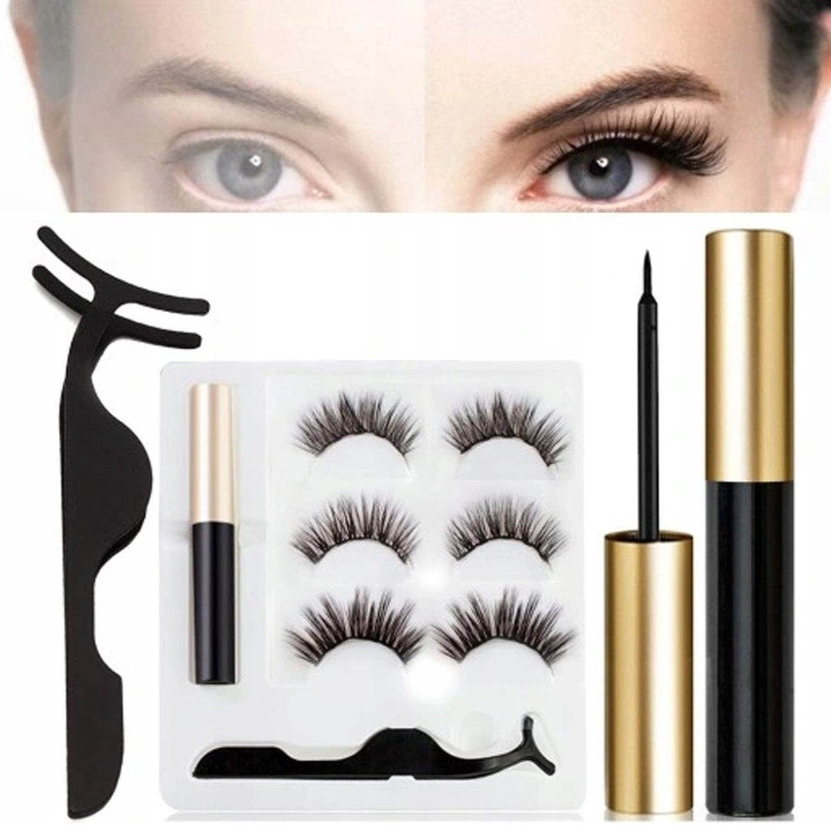 Faux Cils magnétiques Rheme - Eyeliner et pince à épiler - Extension de cils - 3 paires de faux cils - Set de cils