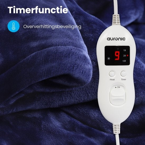 Couverture électrique Auronic - Couverture chauffante - 9 niveaux de chaleur - 2 personnes - 200x150 - Bleu