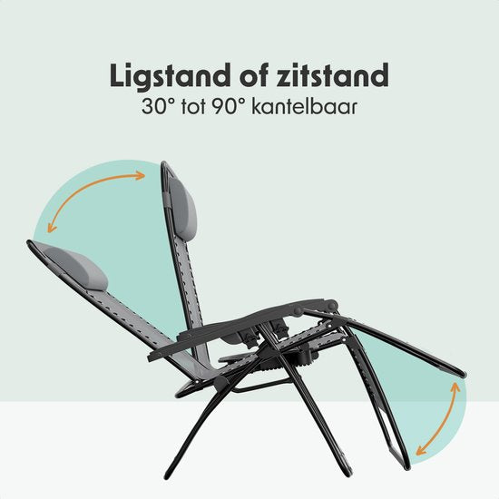 LifeGoods Chaises longues - pliable - ensemble complet - avec table d'appoint - 30°-90° réglable - chaises de jardin - métal - gris