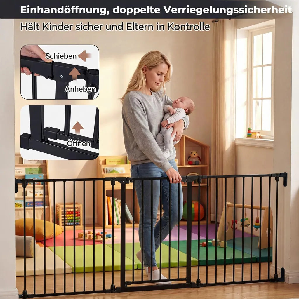 Barrière d'escalier Coast 3 pièces – Réglable de 74,5 à 198 x 74,5 cm – Noir