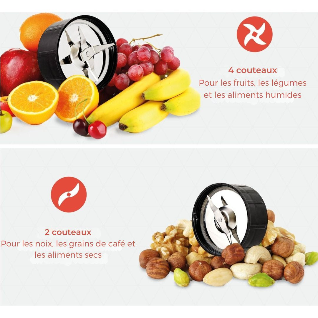 Mixeur Smoothie - KitchenBrothers - 13 Pièces - 4 Gobelets - 350W - acier inoxydable