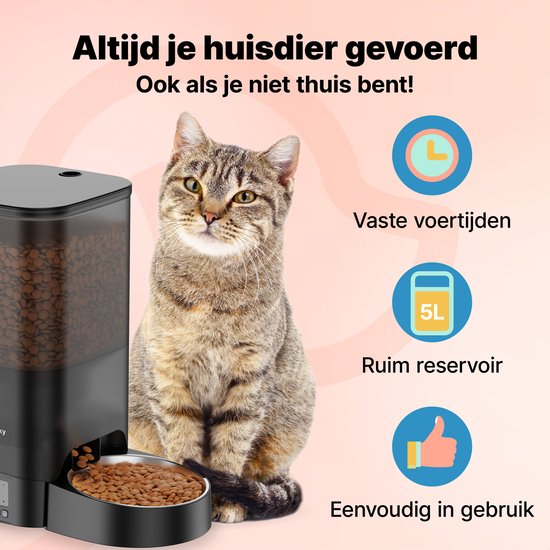 Jake and Jacky Automatic Feeder Cat and Dog - 5 Litres - Incl. Stainless Steel Feeder & Slowfeeder - Feeding Dispenser & Anti-Snatching Bowl - Feeder for Cats & Dogs - Black