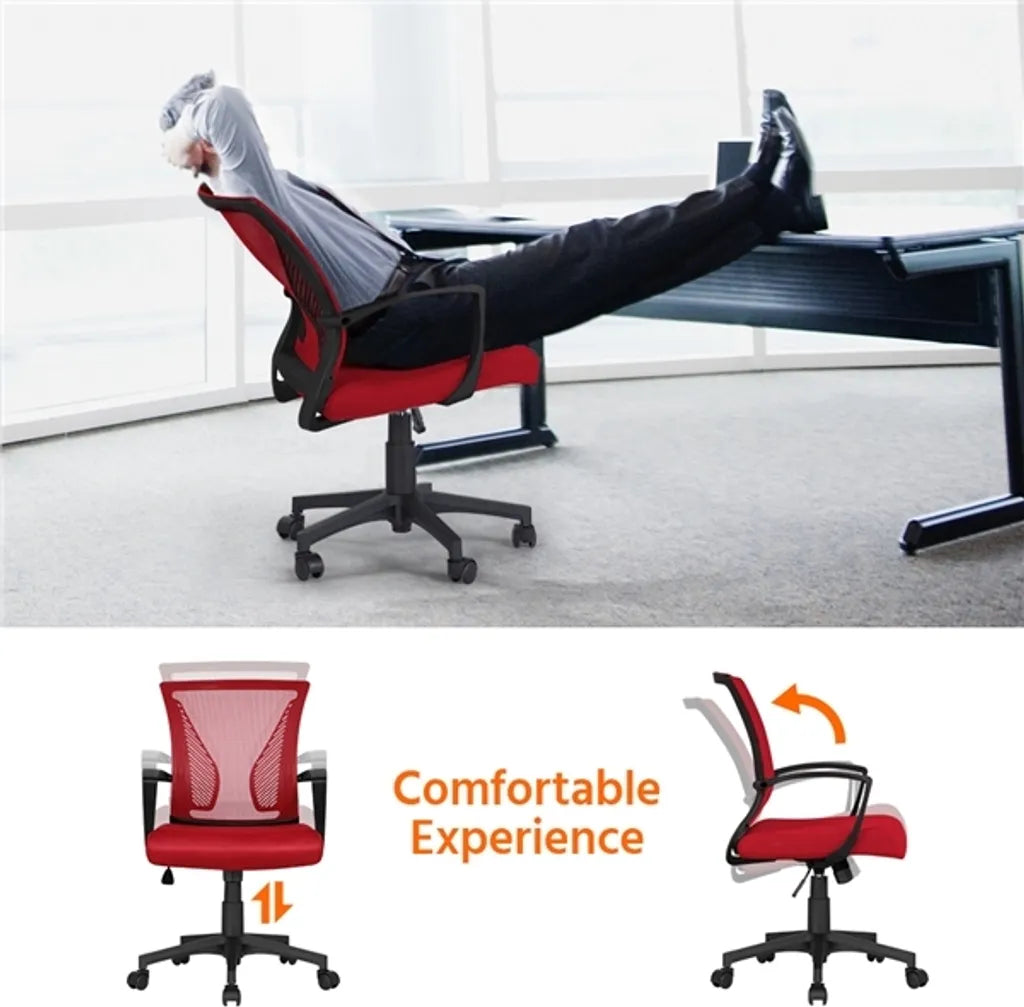 Chaise de bureau ergonomique Yaheetech 60 x 60 x 91-100,5 cm - Rouge - Chaise pivotante réglable avec dossier en maille