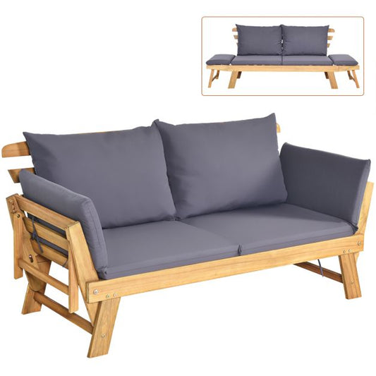 Coast Garden Bench - Canapé-lit - Coussins inclus - Max. 320 kg - 198 x 75 x 75 cm - Bois + Gris