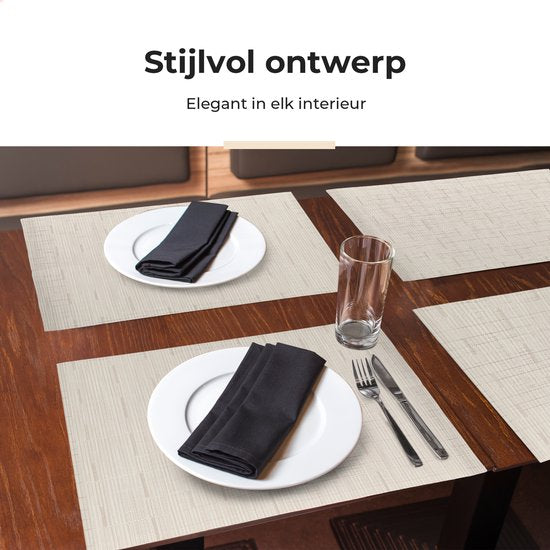 Sets de table Castagnola - Sets de table en plastique - Sous-verre - Sets de table en plastique et PVC - 6 pièces - 45 x 30 cm - Beige