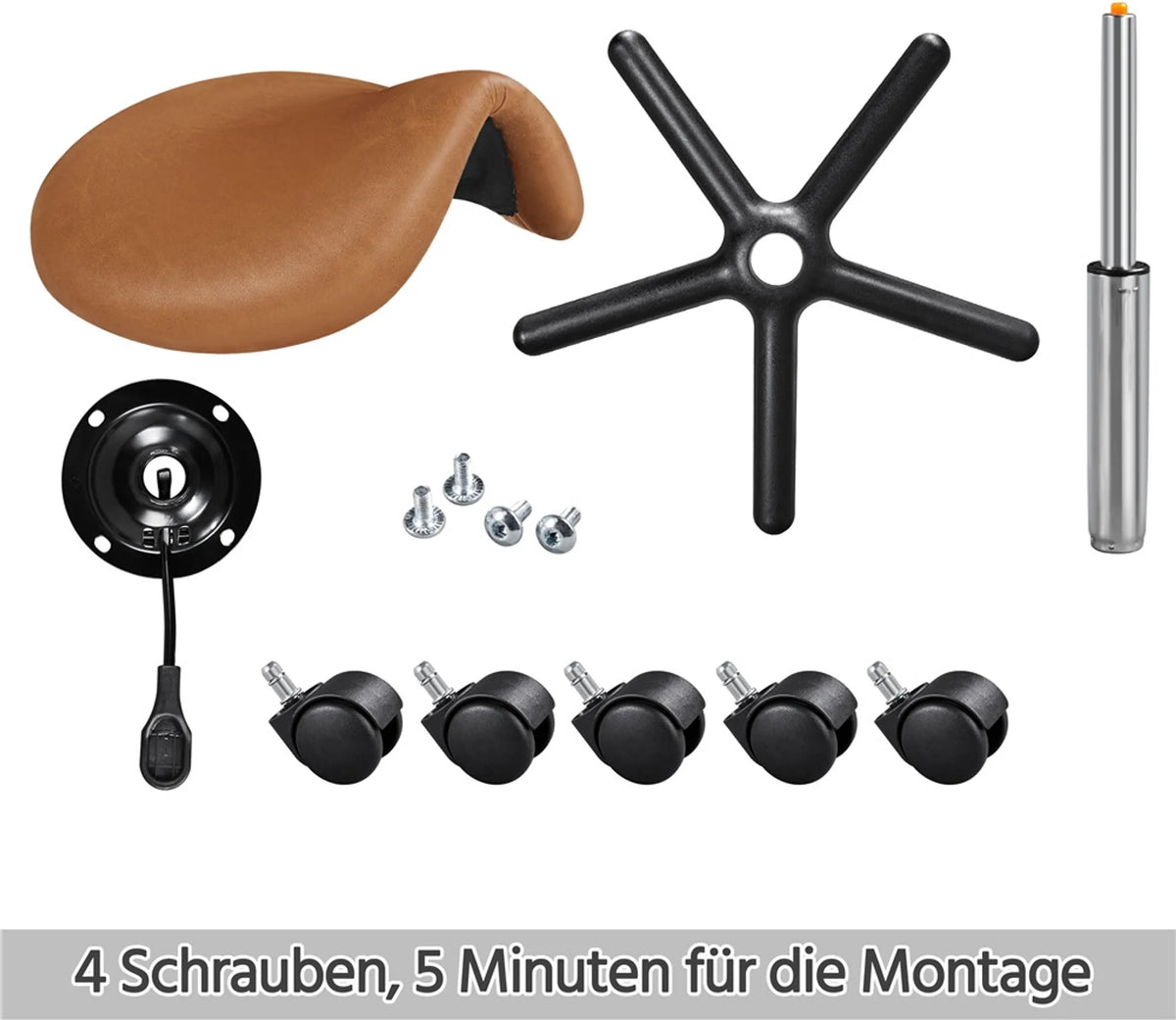 Yaheetech Tabouret de selle ergonomique - équipé d'un élévateur à gaz SGS réglable en hauteur et de roues en nylon pivotantes à 360° et d'une base chromée - pour salon de coiffure et cabinet - cuir synthétique PU marron rétro et métal - 50 x 50 x 45,5-60