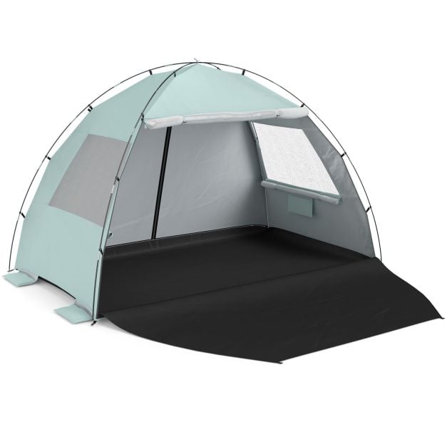 Coast Strandtent 260 × 150 × 160 cm – Abri de plage avec auvent, protection UV UPF 50+, fenêtres en filet et sac de transport – Vert