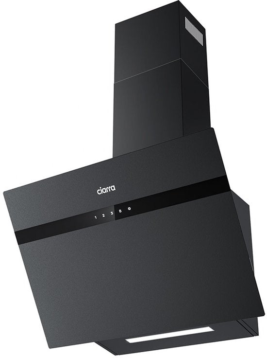 CIARRA CBCG6736H-G Hotte aspirante inclinée 60 cm, noire – Verre dépoli anti-traces de doigts – Avec Wi-Fi – Jeu de filtres à charbon inclus – 650 m³ – Classe énergétique A+++