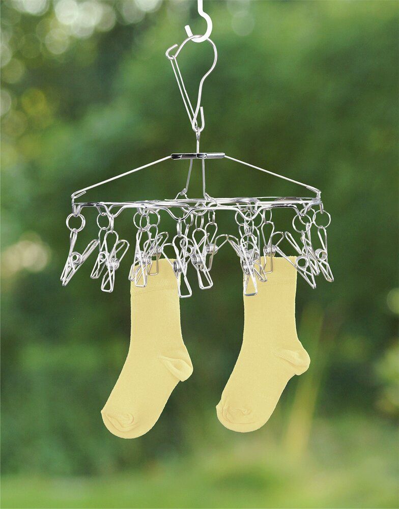 Séchoir à linge en acier inoxydable Wenko avec pinces à linge - 27 x 27 x 26 cm - Argent