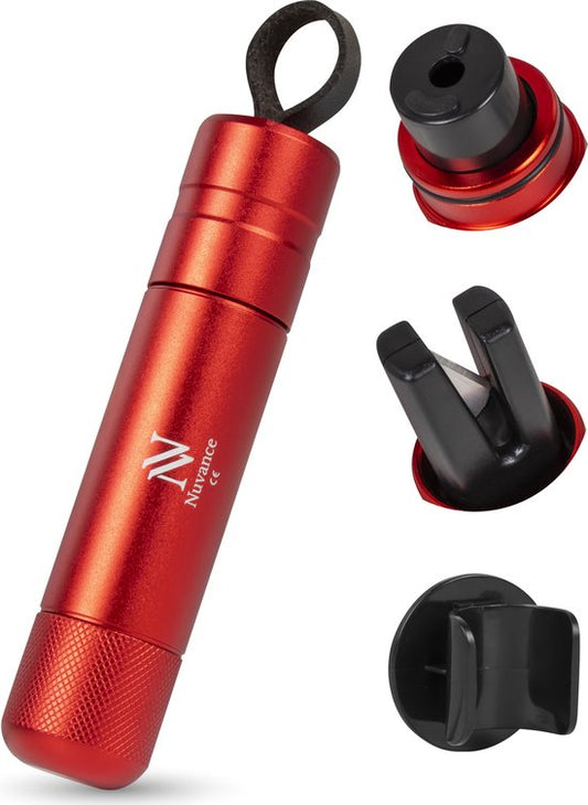 Nuvance - Marteau de sécurité - Marteau d'urgence - avec porte-adhésif et verre de test - Marteau de sauvetage - Coupe-ceinture - Marteau de voiture - Sécurité sur la route - Rouge