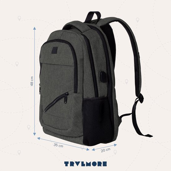 TRVLMORE Sac à dos - 36L - 17 inch - Sac à dos pour ordinateur portable - Sac d'école - Homme et femme - Sacoche pour ordinateur portable - Splashproof Gris Vert