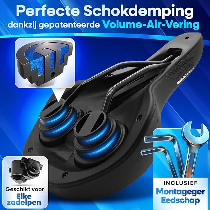 Selle de vélo Nextcover ComfortPro - Mousse à mémoire de forme - Imperméable - Respirante - Noire
