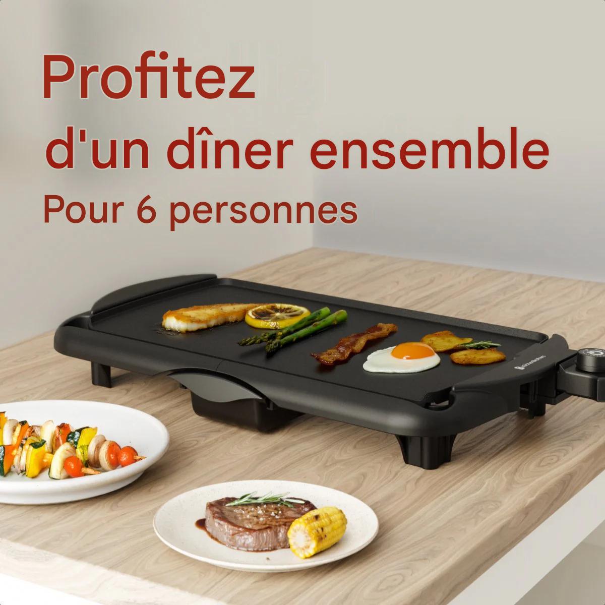 KitchenBrothers Plaque de gril électrique XL - 2000W - Gril Teppanyaki - Grillades en toute sécurité - Noir