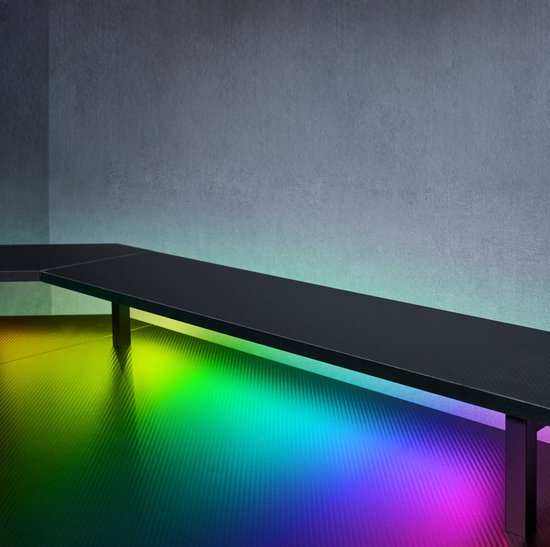 Bureau d'angle - bureau gaming - bureau en L - ports USB et USB-C et prise d'alimentation intégrés dans le plateau - éclairage LED - plateau de 130 x 130 x 50 cm